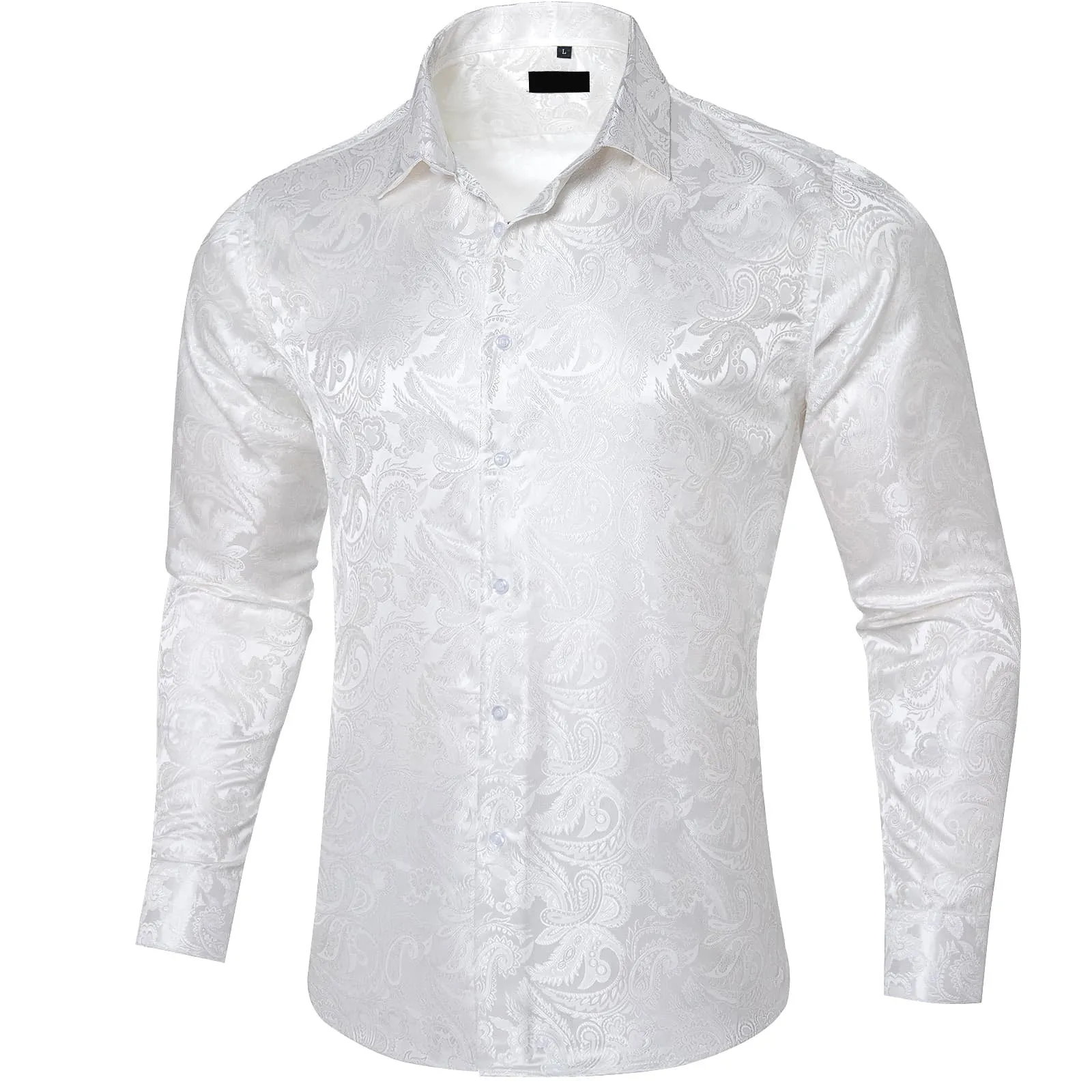 Ties2you Button Down Shirt Pure White Paisley Long Sleeve Dress Shirts for Men