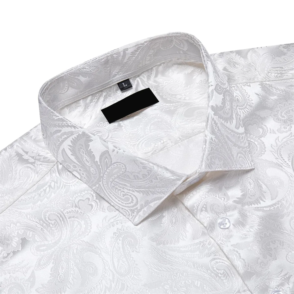 Ties2you Button Down Shirt Pure White Paisley Long Sleeve Dress Shirts for Men