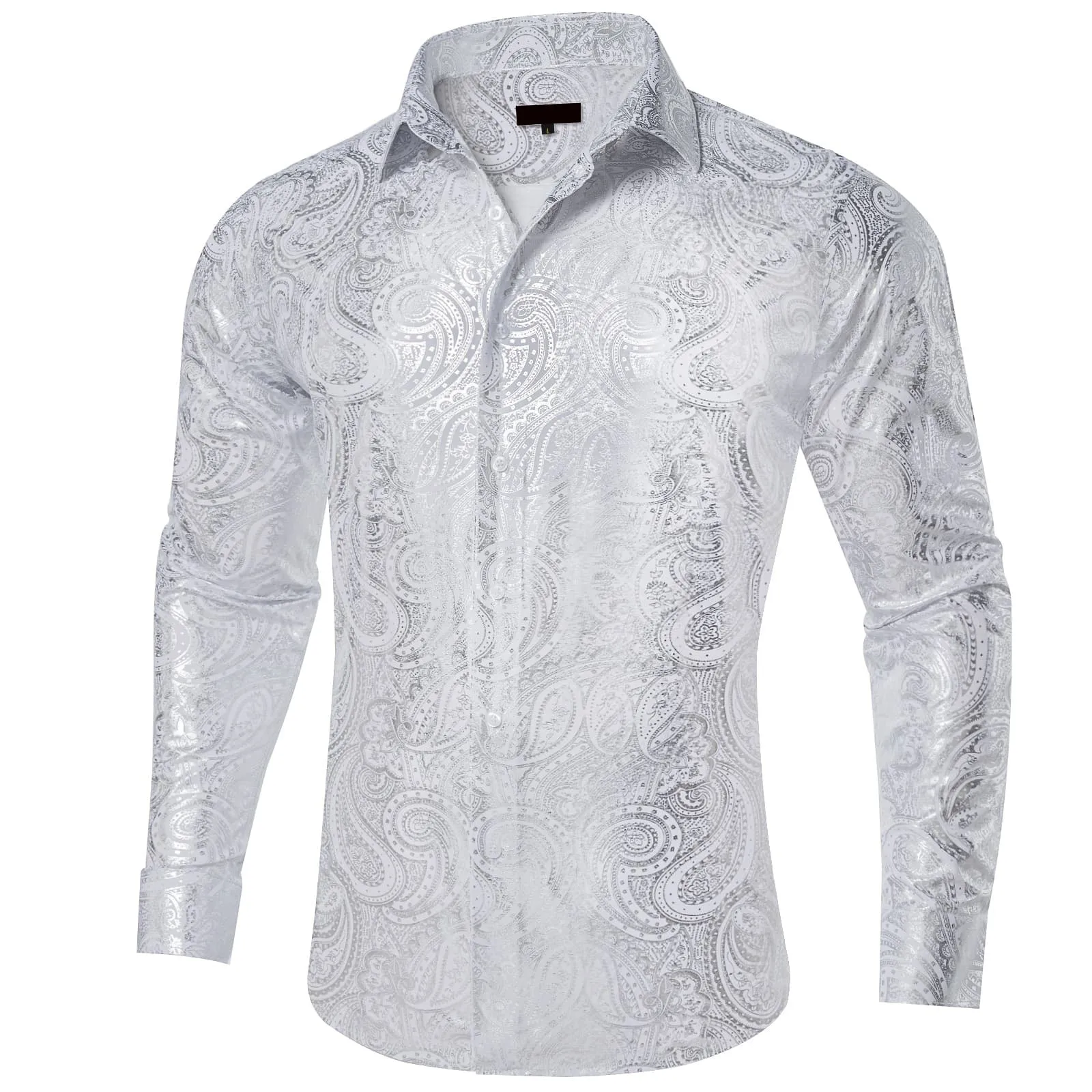 Ties2you Dress Shirt Light Grey Paisley Hot Stamping Long Sleeve Mens Shirt