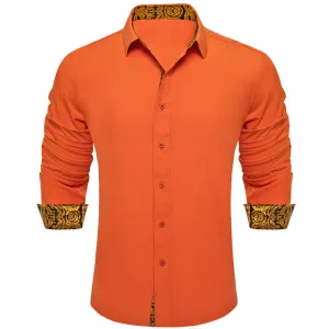 Ties2you Portland Orange Gold Paisley Splicing Shirt Silk Mens Dress Shirt