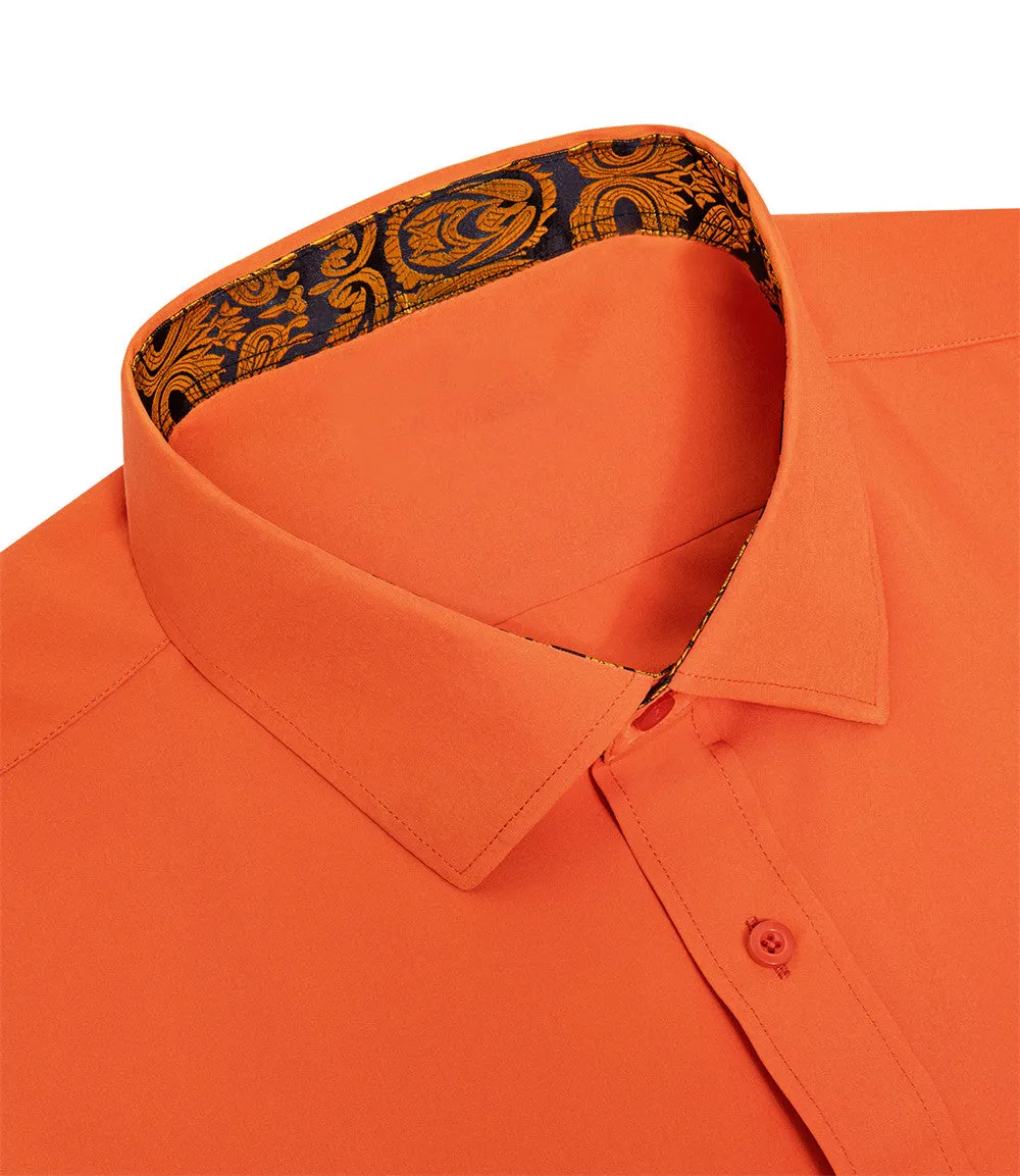 Ties2you Portland Orange Gold Paisley Splicing Shirt Silk Mens Dress Shirt