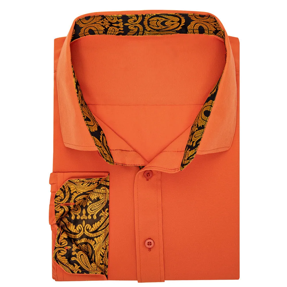 Ties2you Portland Orange Gold Paisley Splicing Shirt Silk Mens Dress Shirt