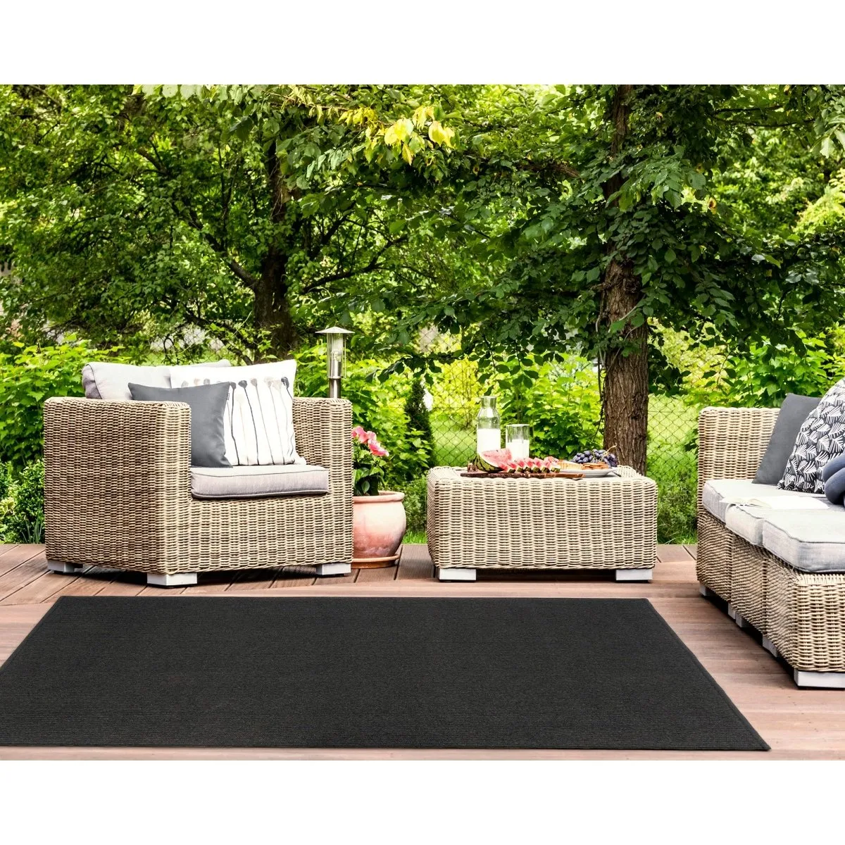 Trans-Ocean CALAIS Indoor/Outdoor Power Loomed  Durable Area Rug  - Charcoal