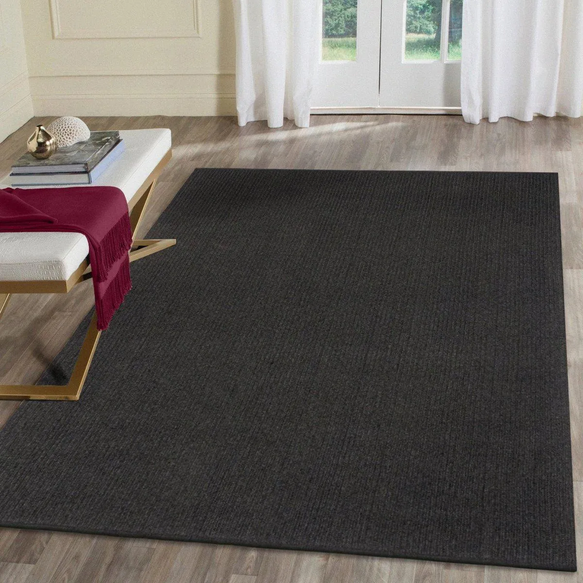 Trans-Ocean CALAIS Indoor/Outdoor Power Loomed  Durable Area Rug  - Charcoal