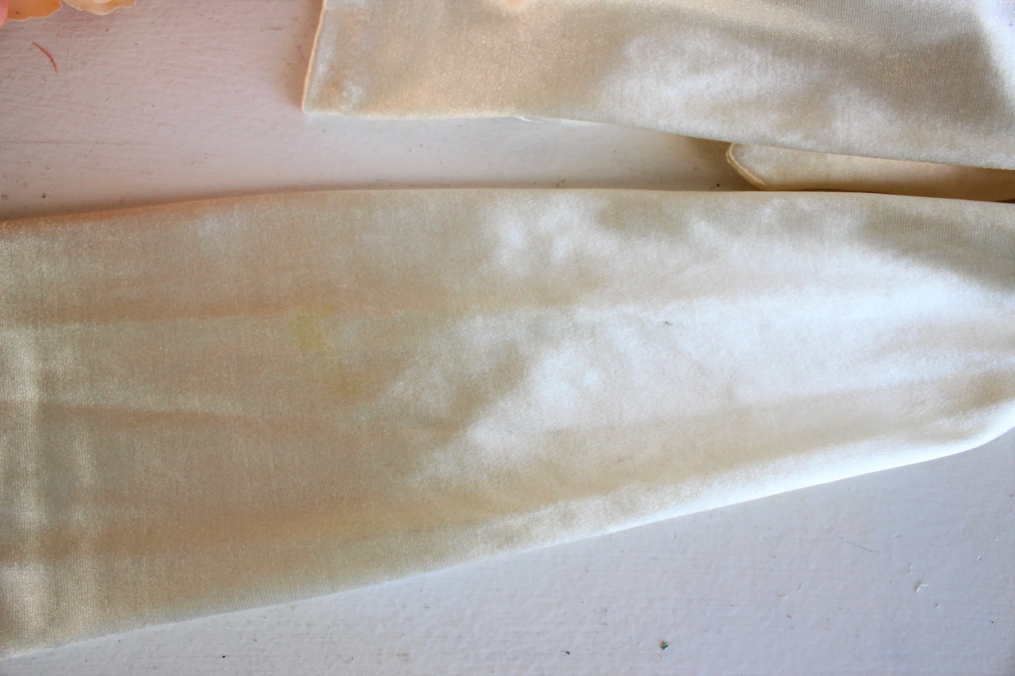 Vintage 1960s Ivory Stretch Satin Above the Elbow Length Gloves