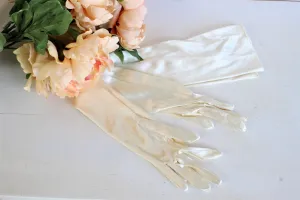 Vintage 1960s Ivory Stretch Satin Above the Elbow Length Gloves