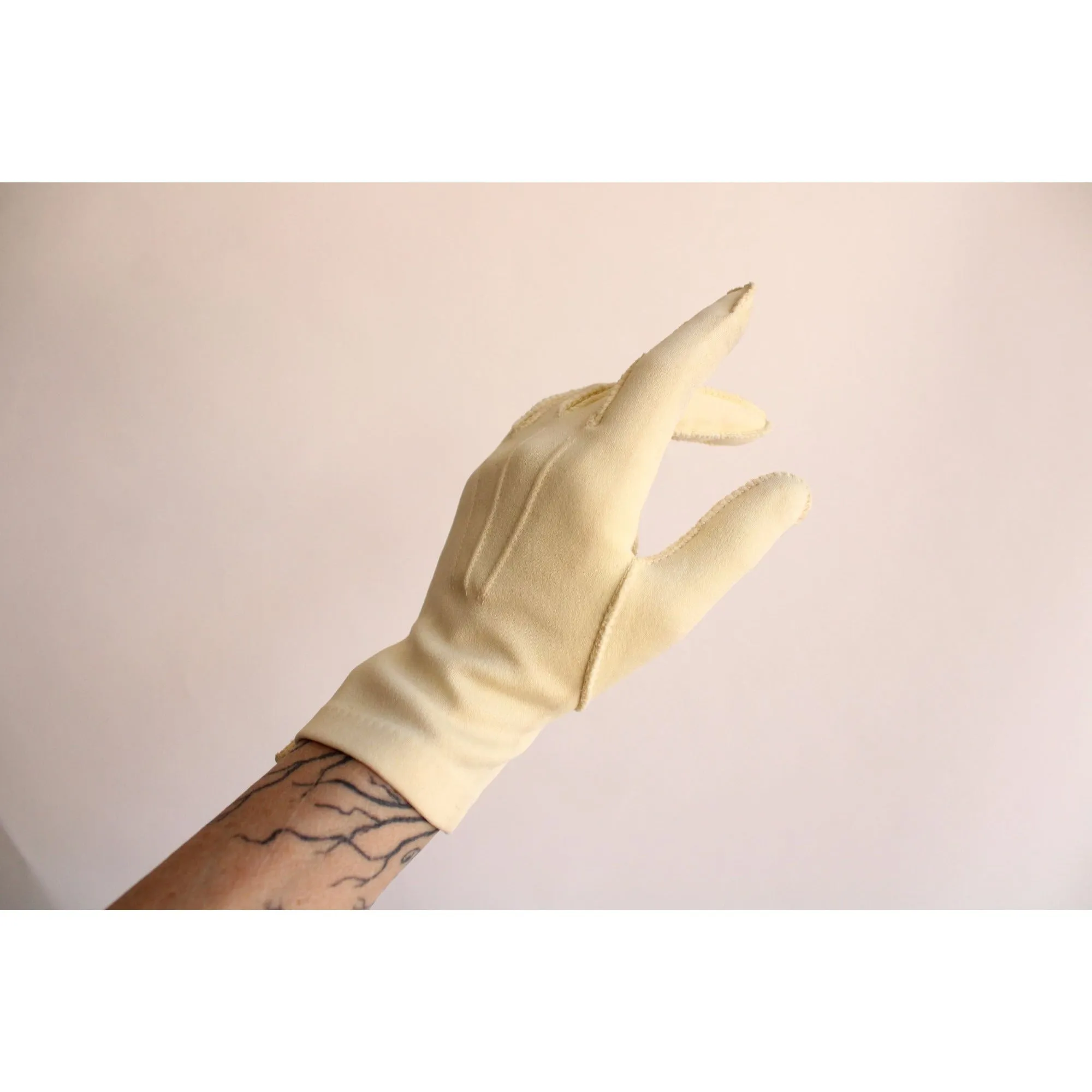 Vintage 1960s Yellow Wrist Matinee Length Cotton Glove