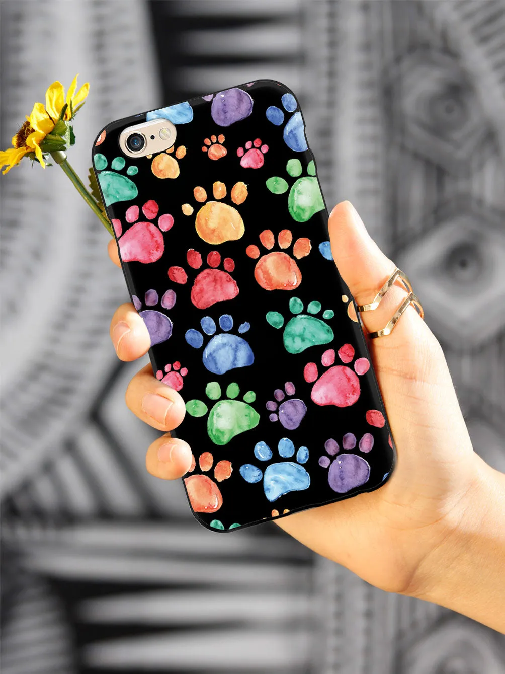 Watercolor Paw Prints - Black Case