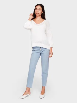 White   Warren - High-Low Wide V Neck Sweater White