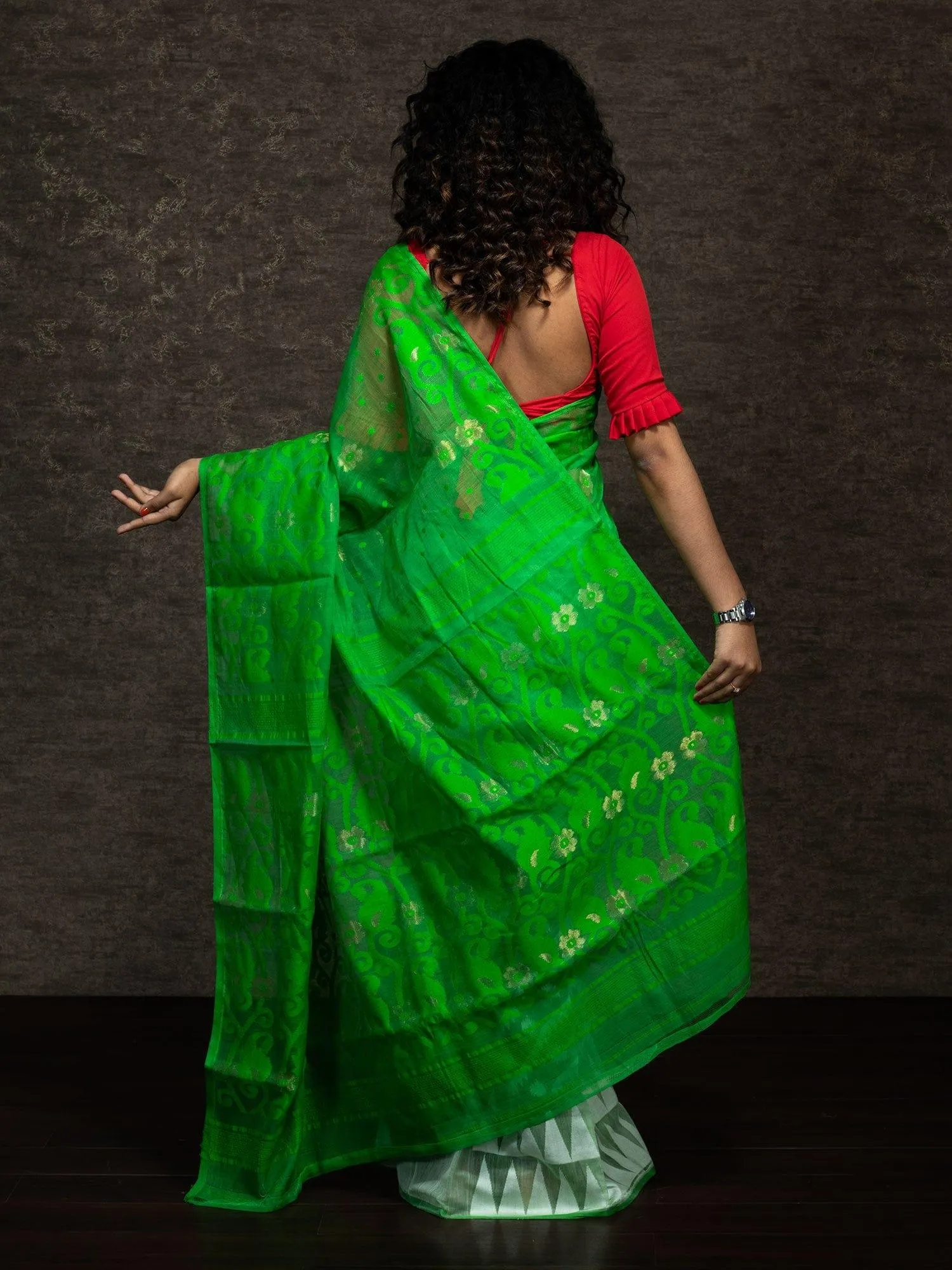 Wonderful Half Half Green Mint Soft Dhakai Jamdani Saree